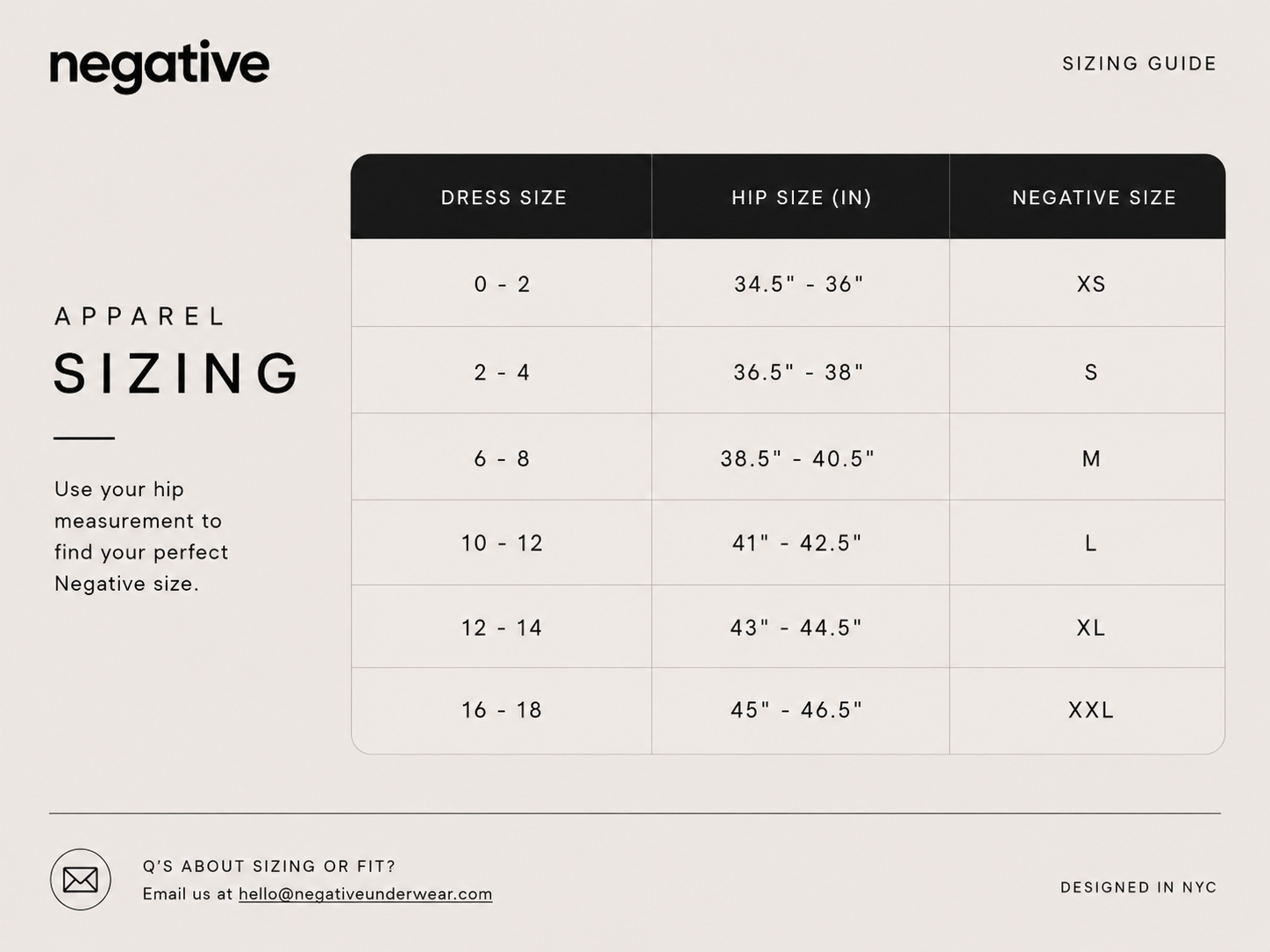 Product size guide