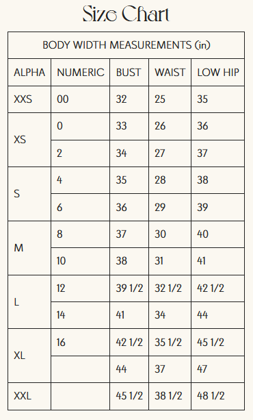 Product size guide