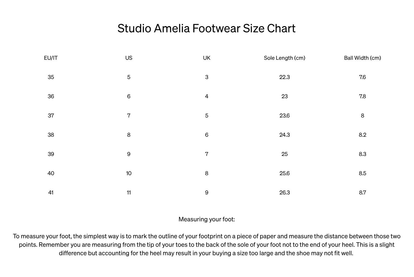 Product size guide