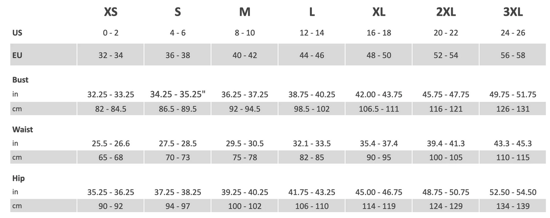 Product size guide