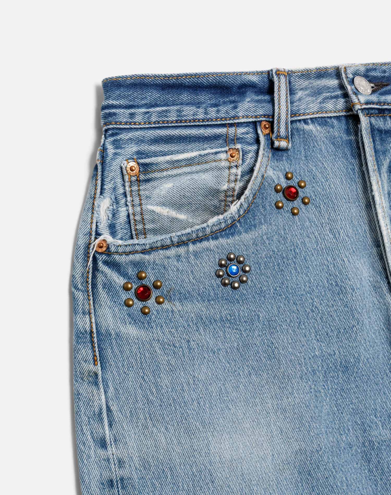 Womens | Upcycled Vintage | Levi's Studded Boyfriend Jean | One-of-a-kind | Indigo Bloom Stud