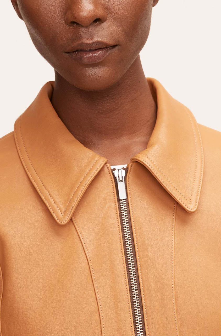 Ladies Pebbled Leather Motorbike Jacket | Clay