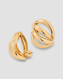 Small Abstract Line Earring - styled on model | gold earrings