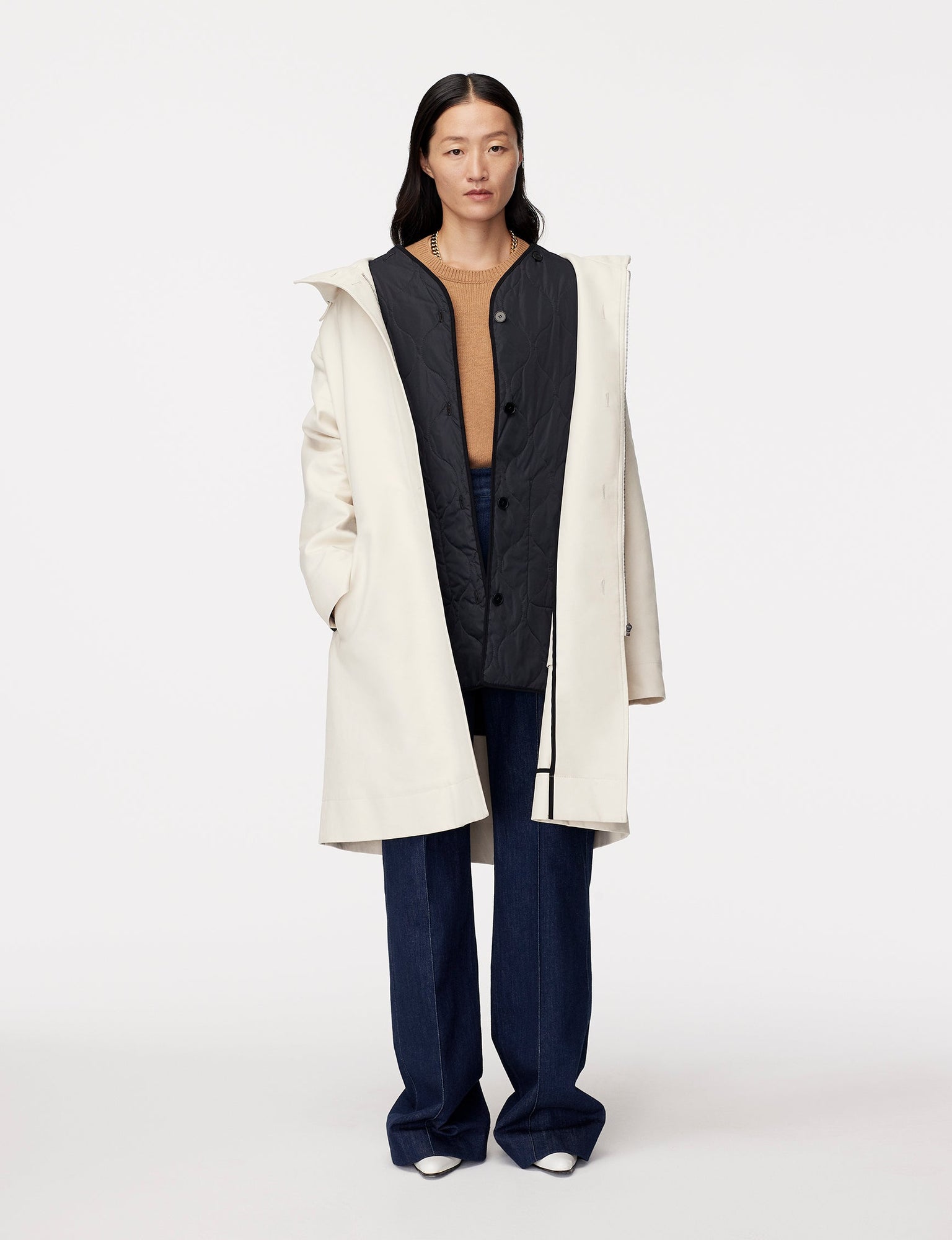 Another Tomorrow 3 In 1 Parka in Off White – Cotton Women's Outerwear
