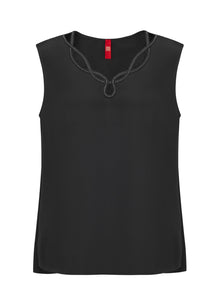 Silk Blend Sleeveless Straight-Fit Shirt | Black