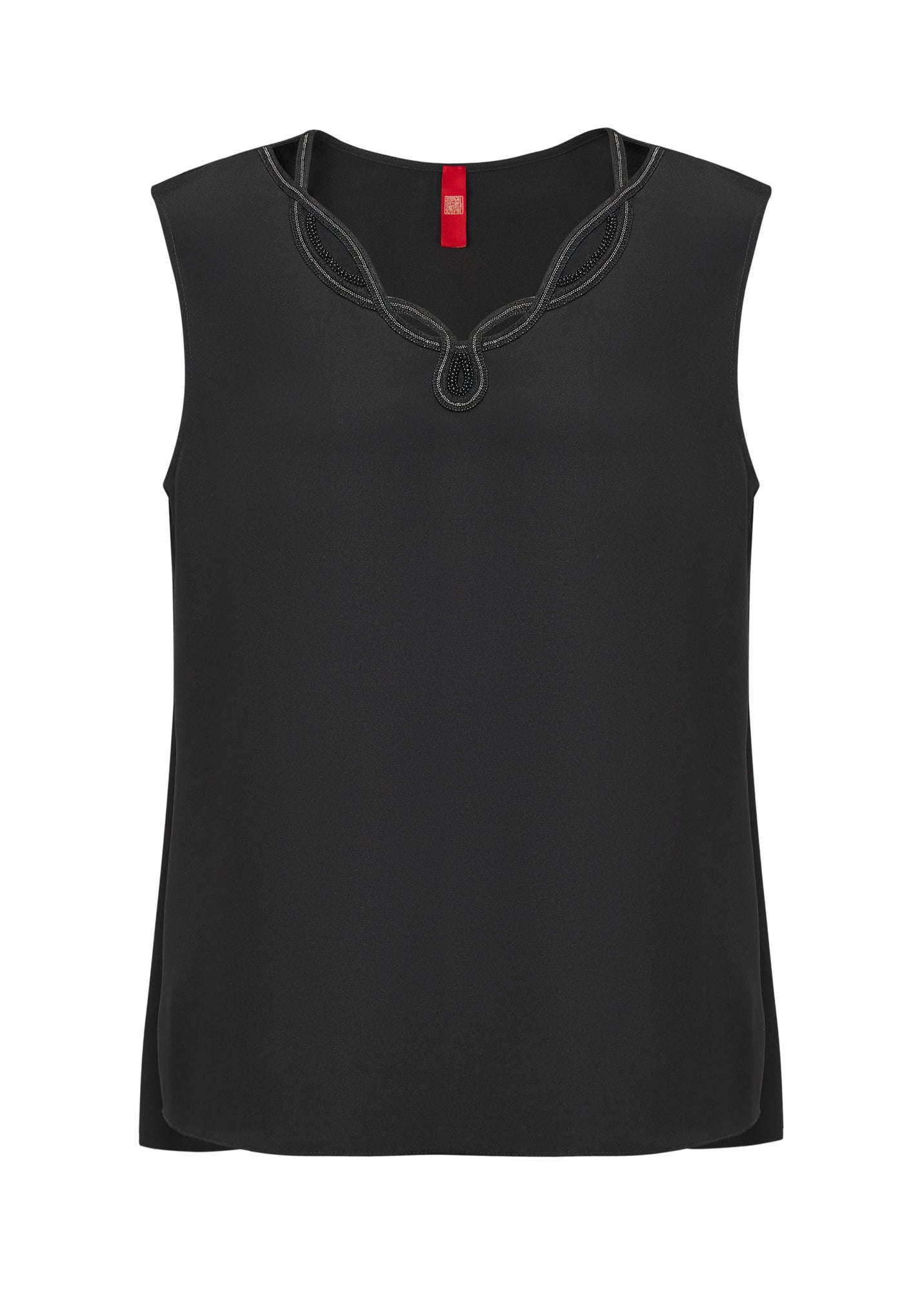 Silk Blend Sleeveless Straight-Fit Shirt | Black