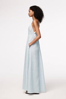 Another Tomorrow Seamed Slip Dress in Blue Stripe – Linen Women's Dress