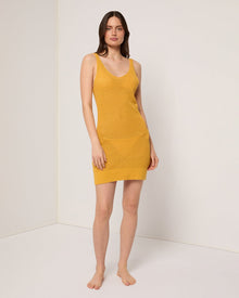 Womens | Linen Knit V-Neck Mini Dress | Burnt Sun
