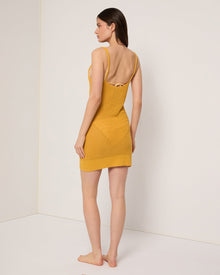 Womens | Linen Knit V-Neck Mini Dress | Burnt Sun