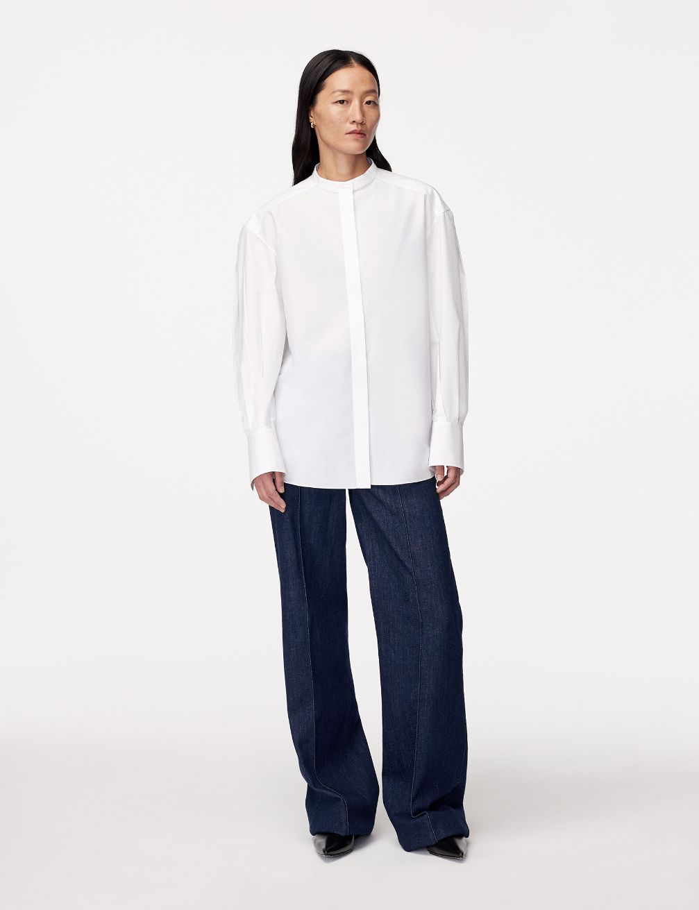 Another Tomorrow Detachable Bandana Blouse in White – Cotton Women's Top