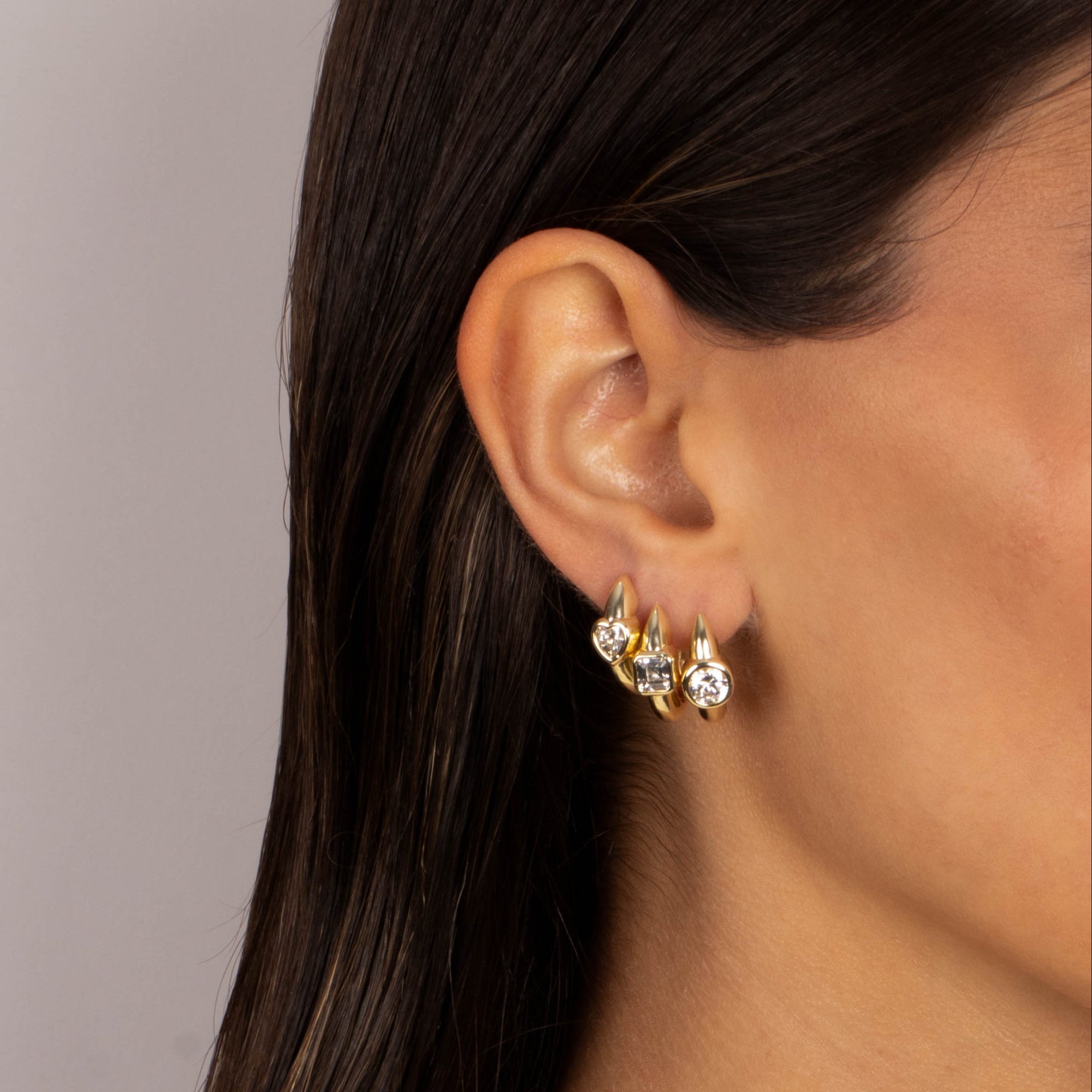 CZ Emerald Bezel Huggie Earring - Adina's Jewels