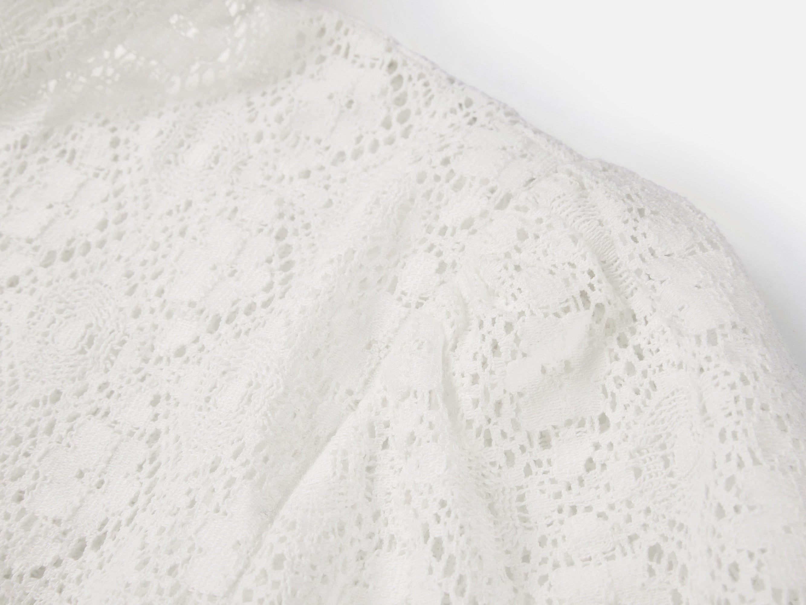 Cotton Lace Openwork Stand Collar Top | White