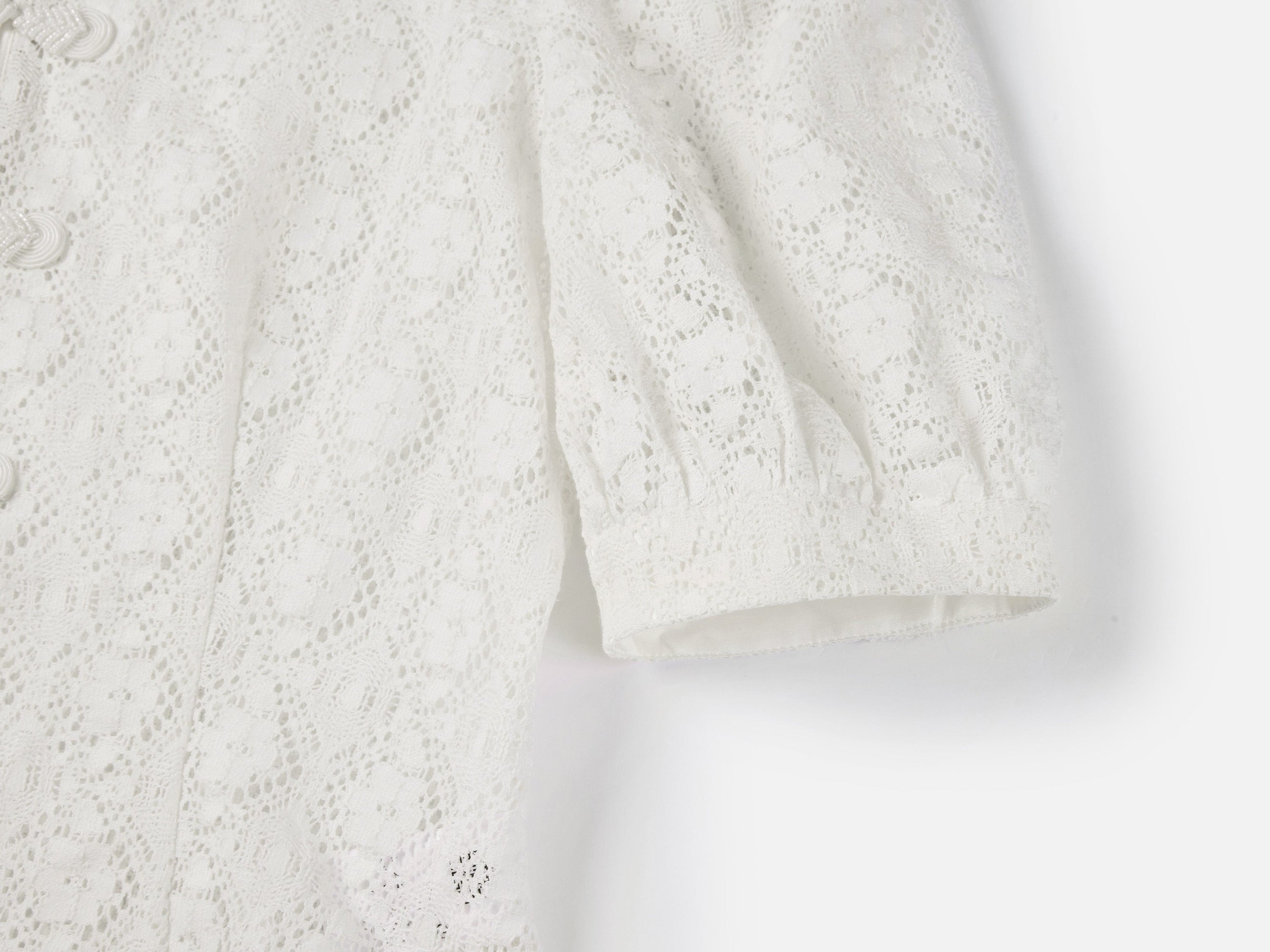 Cotton Lace Openwork Stand Collar Top | White