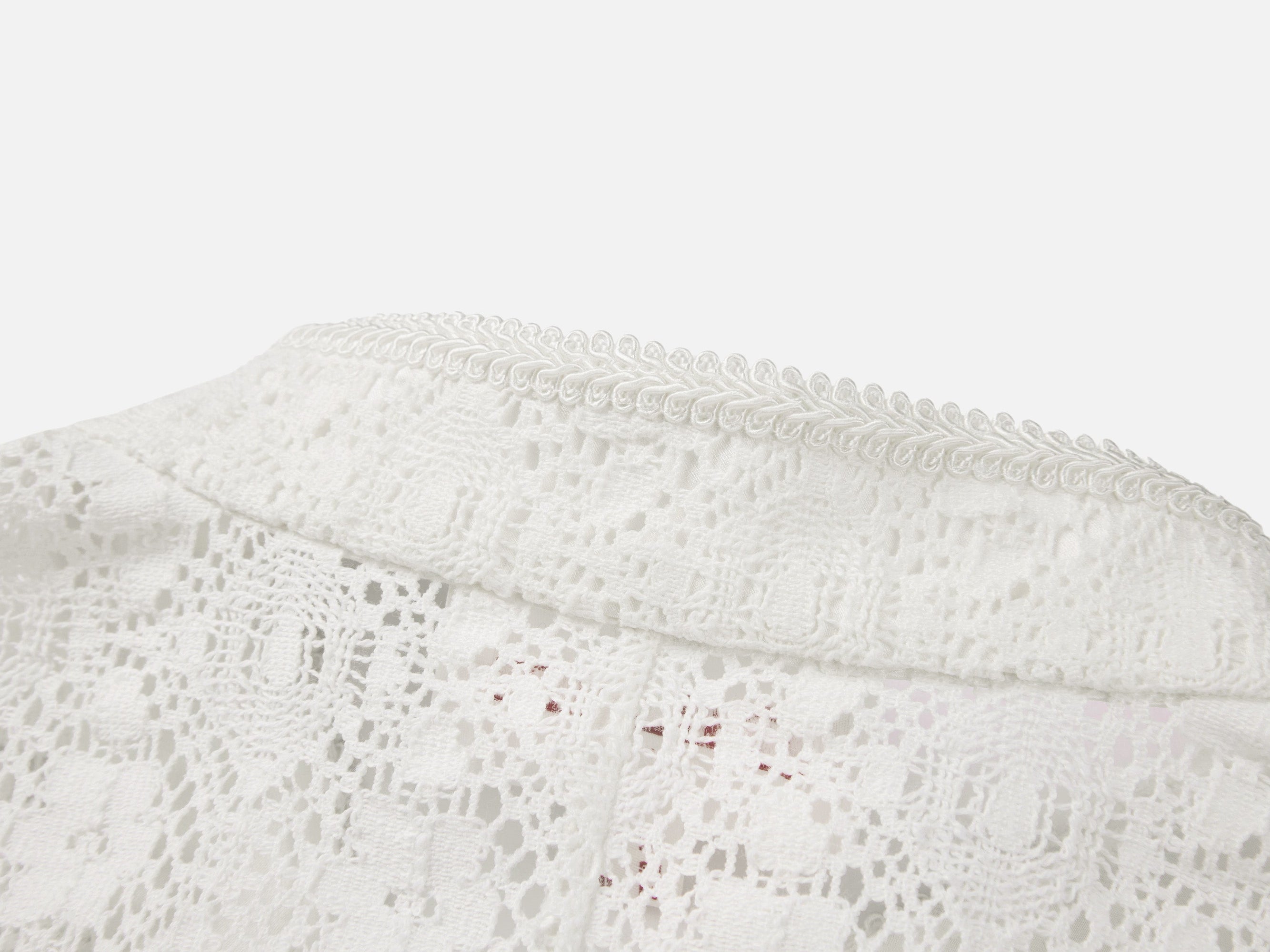 Cotton Lace Openwork Stand Collar Top | White