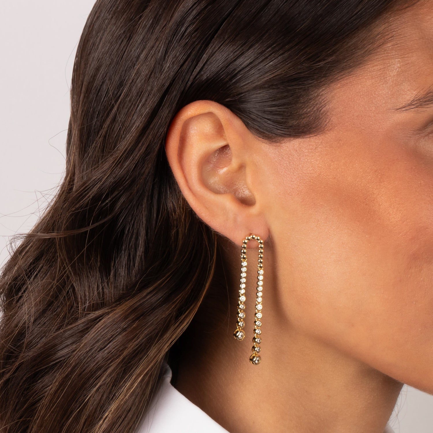 Fancy CZ Bezel Double Tennis Drop Stud Earring - Adina's Jewels