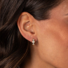 Lab Grown Diamond Solitaire X Emerald Embedded Wide Huggie Earring 14K - Adina's Jewels