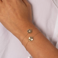 Diamond Pave & Sapphire Blue Evil Eye Ridged Disc Bracelet 14K - Adina's Jewels