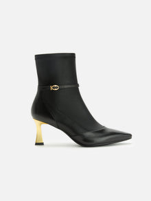 Stretch Lambskin Spliced Pointed Toe High-Heeled Ankle Boots | Black