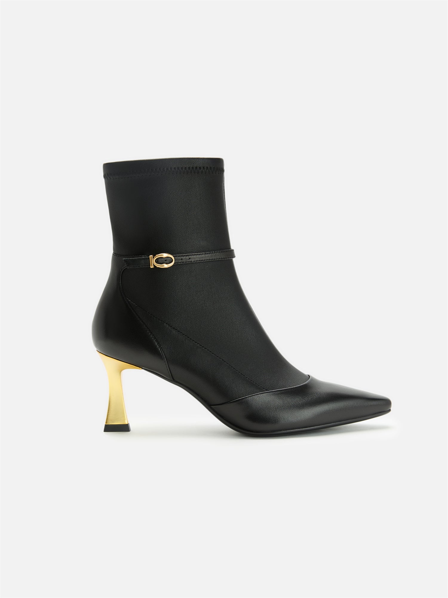 Stretch Lambskin Spliced Pointed Toe High-Heeled Ankle Boots | Black