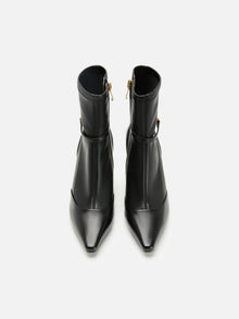 Stretch Lambskin Spliced Pointed Toe High-Heeled Ankle Boots | Black