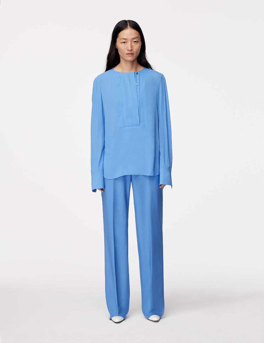Another Tomorrow Panelled Blouse in Cornflower – Viscose Women's Top