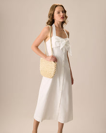 The White Sweetheart Neck Ruched Button Maxi Dress