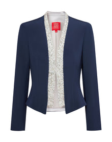 Heavy Silk Front-Closure Jacket | Navy