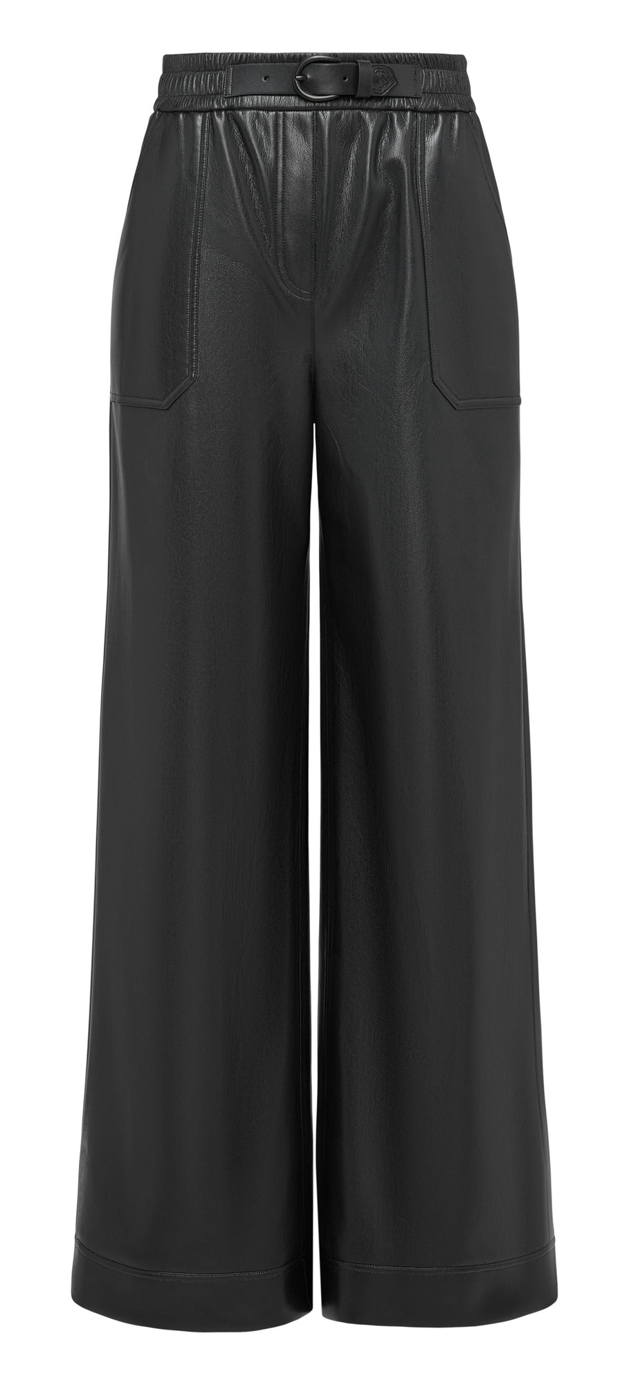 Fashion Wide-Leg Leather Pants | Black