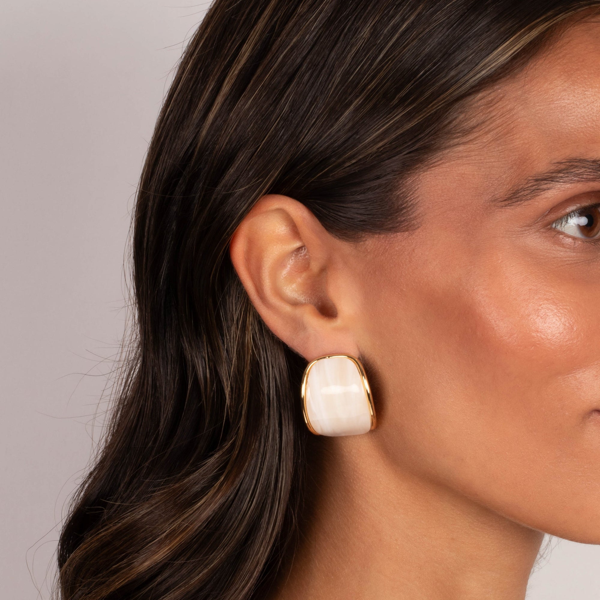 Colored Curved Stone Bezel Stud Earring - Adina's Jewels