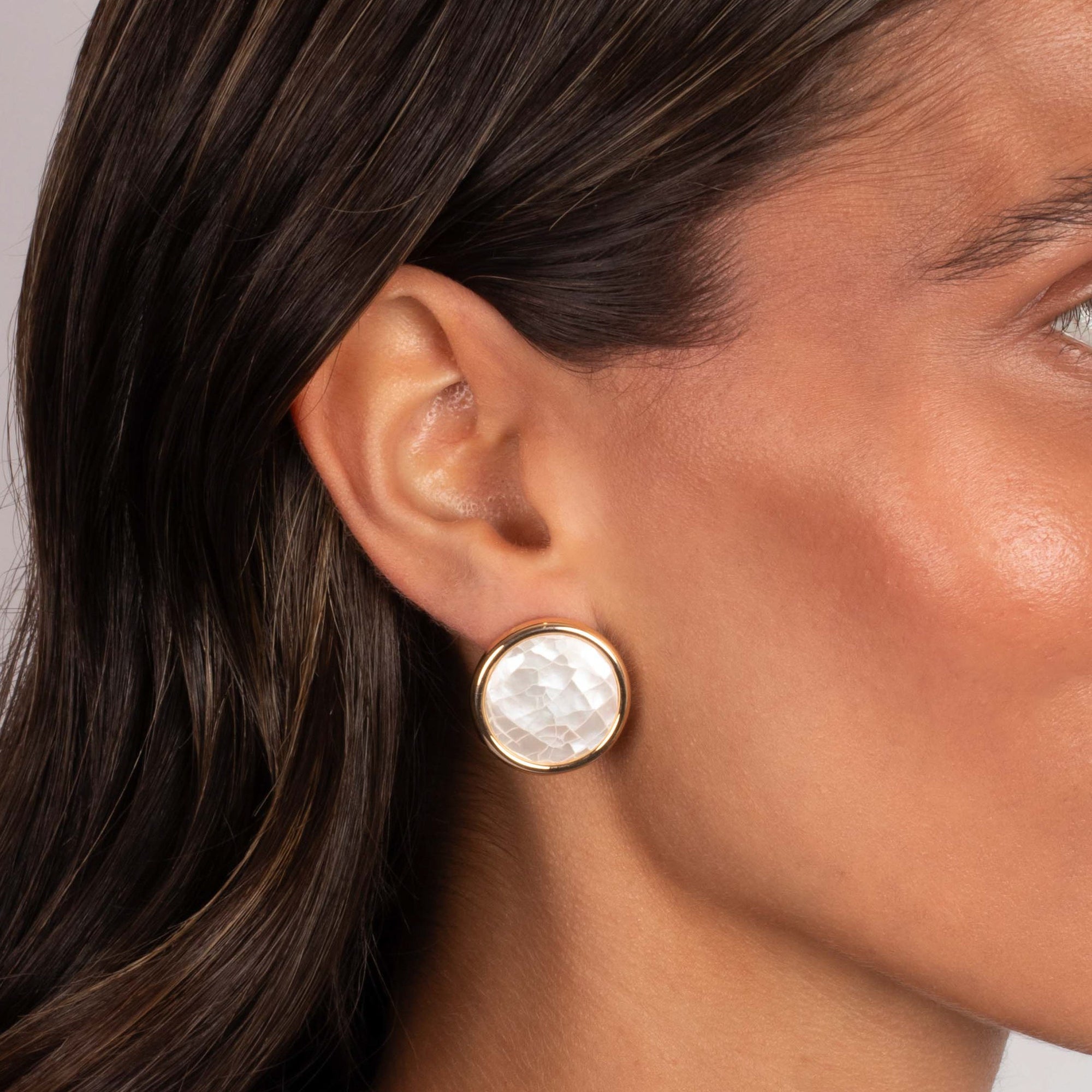 White Marble Stud Earring - Adina's Jewels