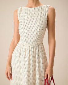 Women's Beige Polka Dot Sleeveless Midi Dress