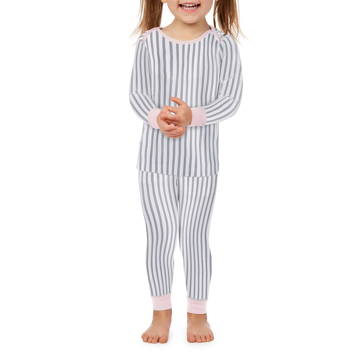 Kids's Mid Grey Stripe Long Sleeve Stretch Jersey Kids PJ Set