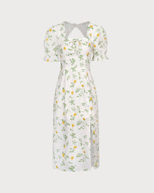 The Square Neck Frill Trim Floral Midi Dress Dresses - RIHOAS