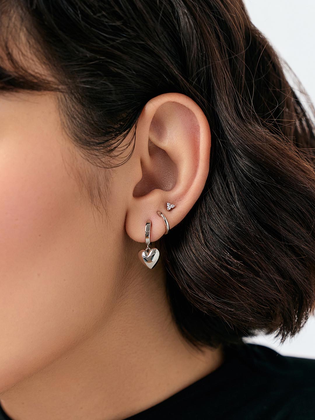 Ana Luisa Jewelry Earrings Drop Puffed Heart Hoops Jessica Silver Rhodium