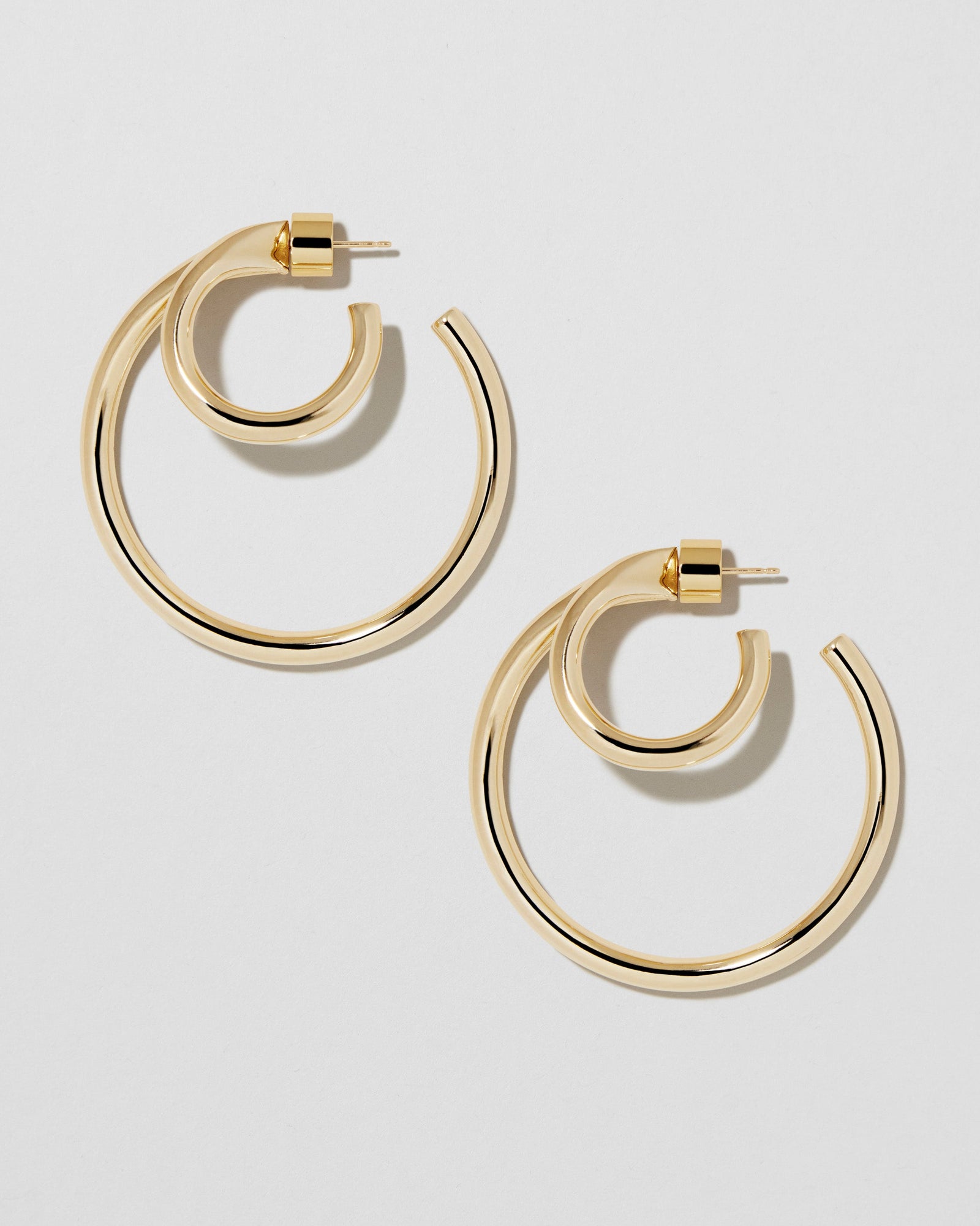 1.5" Double Lilly Baby Hoops earring - styled on model | gold hoop earrings