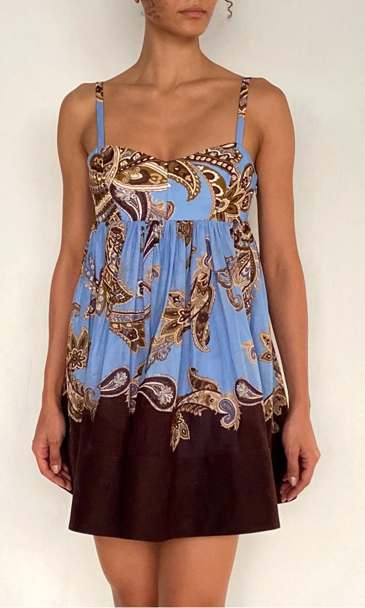 Hemant And Nandita | Saya Viscose Organza Linen Short Dress With Quilted Yoke | Cornflour Blue