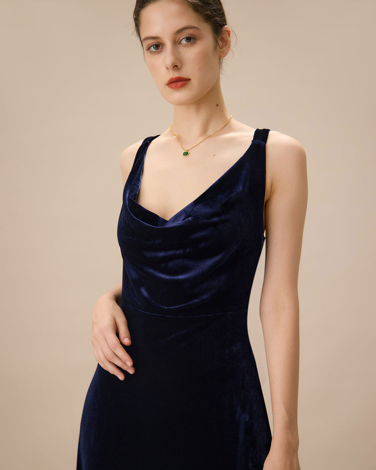 Navy Cowl Neck Velvet Maxi Dress | Navy