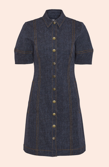 Stretch Denim Button Front Dress | Midnight