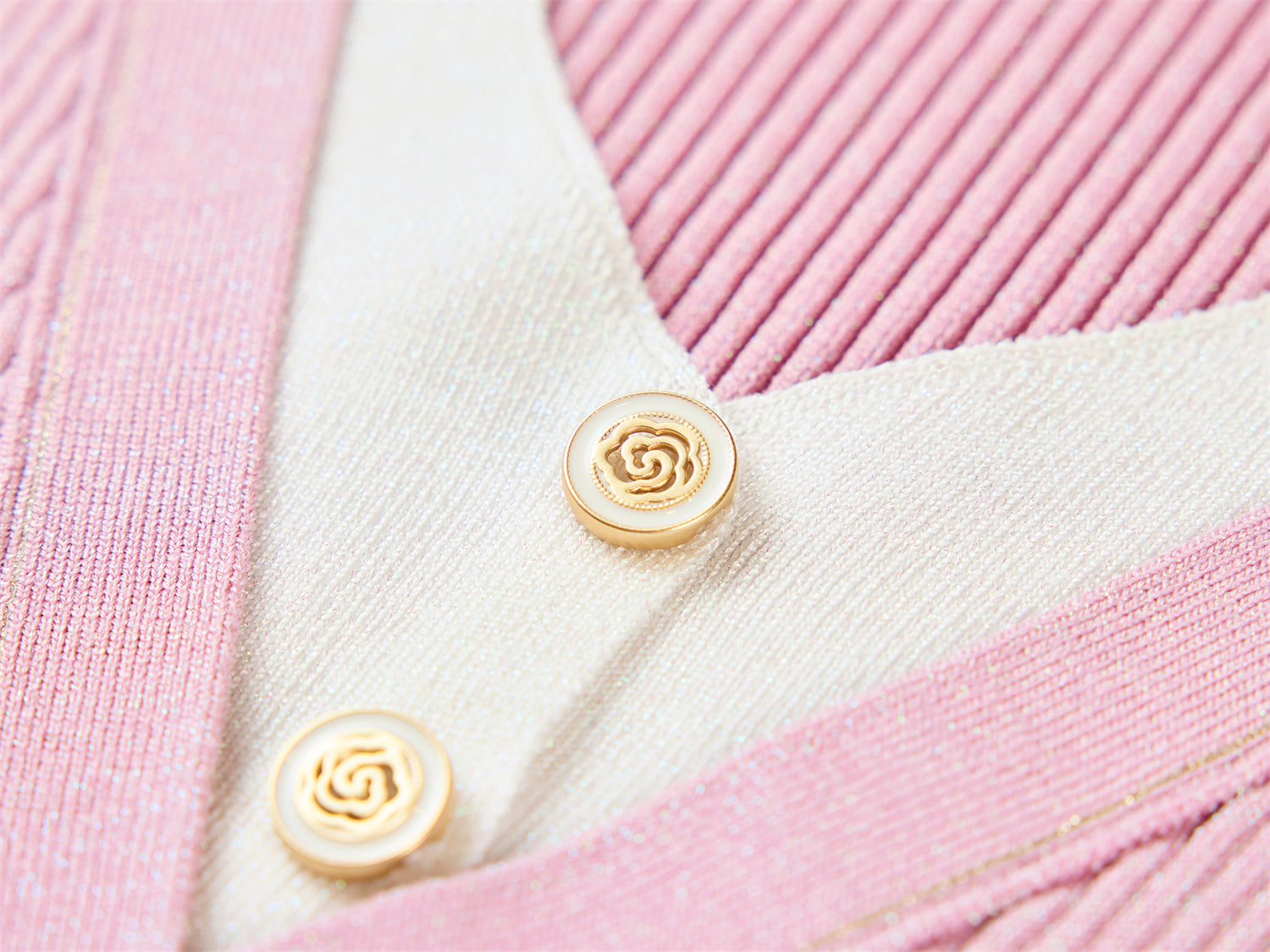 Silk and Acetate V-Neck Color-Blocked Design Dress | Pink