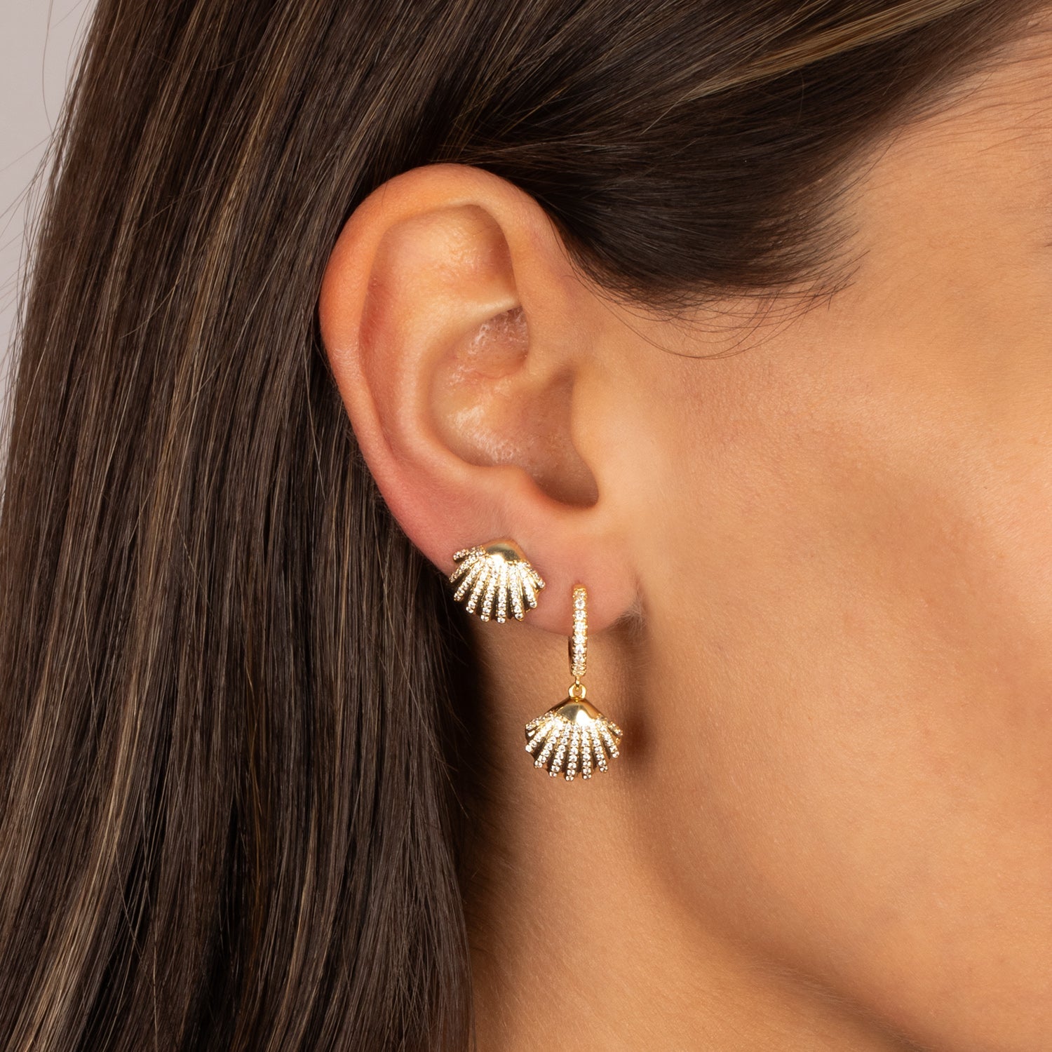 Pav√© Seashell Stud Earring - Adina's Jewels