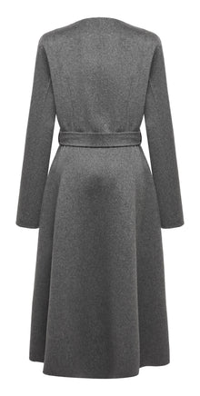 Belted Long Coat with Faux-Fur Collar | Grey