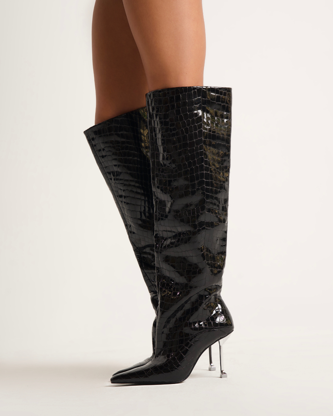 Womens | Texas Croc Patent Leather Boot | Black