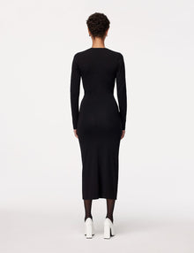 Another Tomorrow Ruched Long Sleeve Dress in Black – Cotton Women's Dress