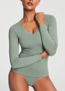 V-Neck Long Sleeve Top | Sage Green