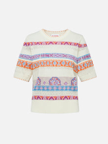 Striped Jacquard Knit T-Shirt | Beige