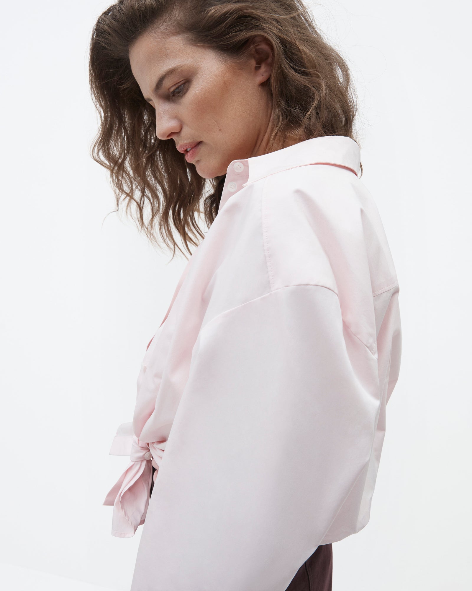 Another Tomorrow Pleat Back Poplin Shirt in Blush – Cotton Women's Top