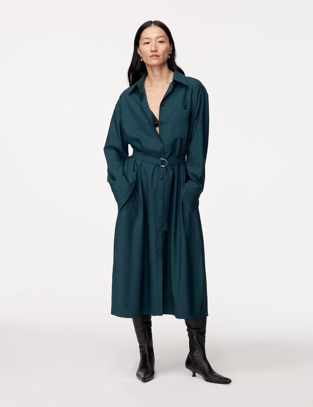 Another Tomorrow Wool Shirt Dress in Juniper – Wool Women's Dress