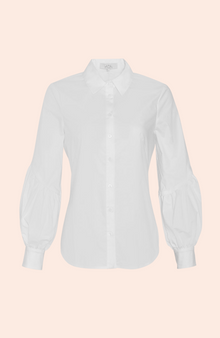 Cotton Poplin Shirred Detail Top | White