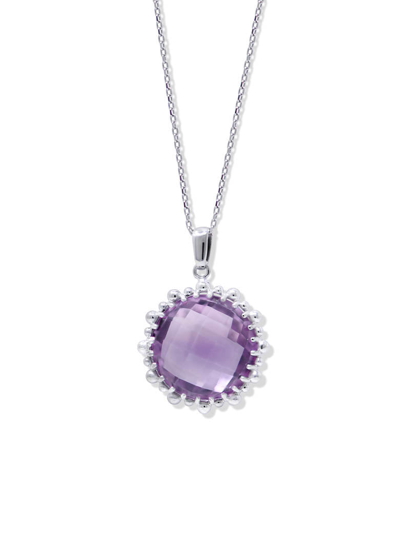 Dew Drop Amethyst Silver Necklace | Amethyst | 925 Rhodium Plated Sterling Silver