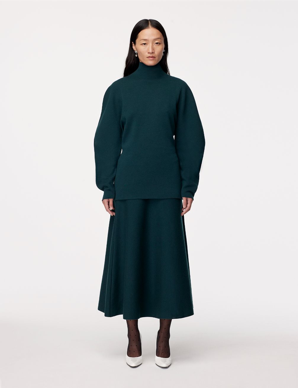 Another Tomorrow Merino Wool Knit Turtleneck in Juniper – Wool Women's Knitwear